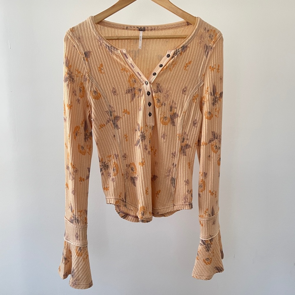 Free People Floral Tan Blouse